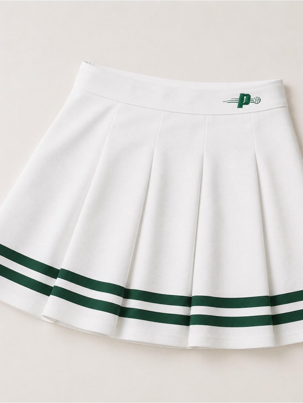 Prince White Pleated Skater Skirt with Green Stripes